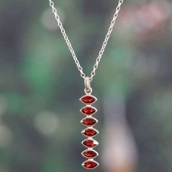 Alternate image for Natural Three-Carat Garnet Pendant Necklace from India Romantic Balance