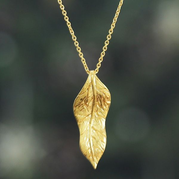 Alternate image for High-Polished Leafy Brass Pendant Necklace from India Autumnal Triumph
