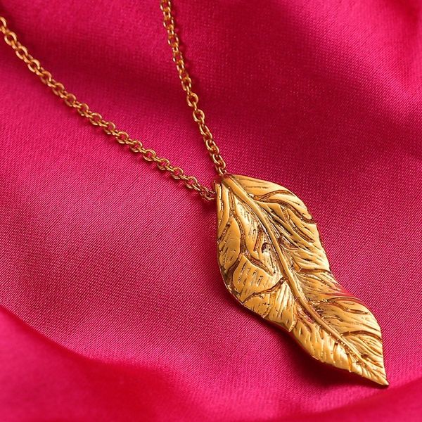 Alternate image for High-Polished Leafy Brass Pendant Necklace from India Autumnal Triumph
