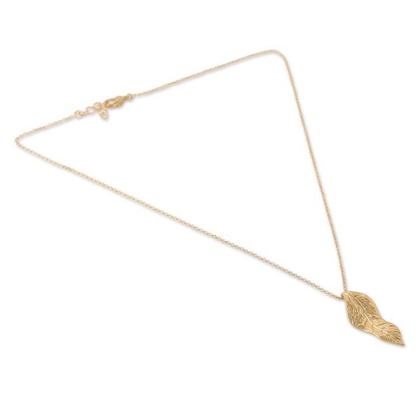 Alternate image for High-Polished Leafy Brass Pendant Necklace from India Autumnal Triumph
