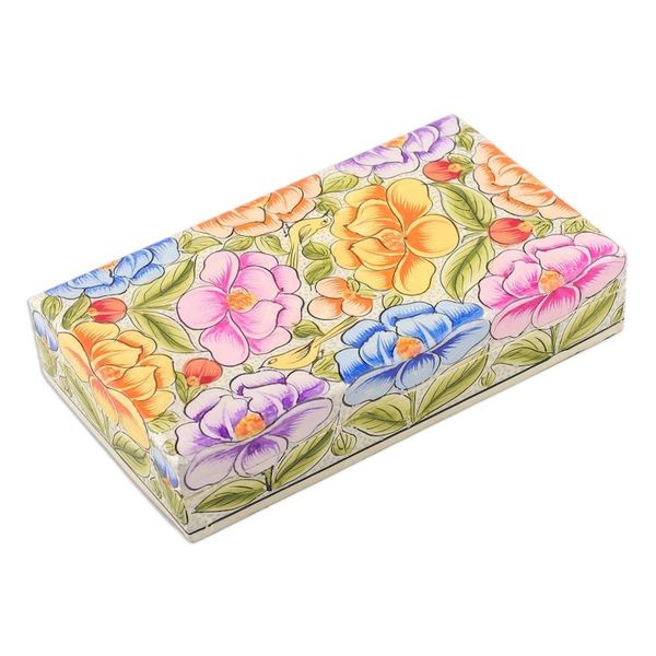 Alternate image for Floral Leaf Bird-Themed Papier Mache on Wood Decorative Box Blooming Kashmir