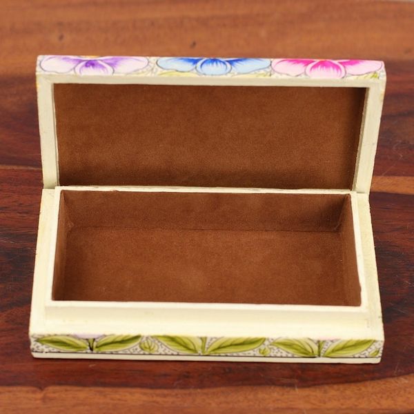Alternate image for Floral Leaf Bird-Themed Papier Mache on Wood Decorative Box Blooming Kashmir
