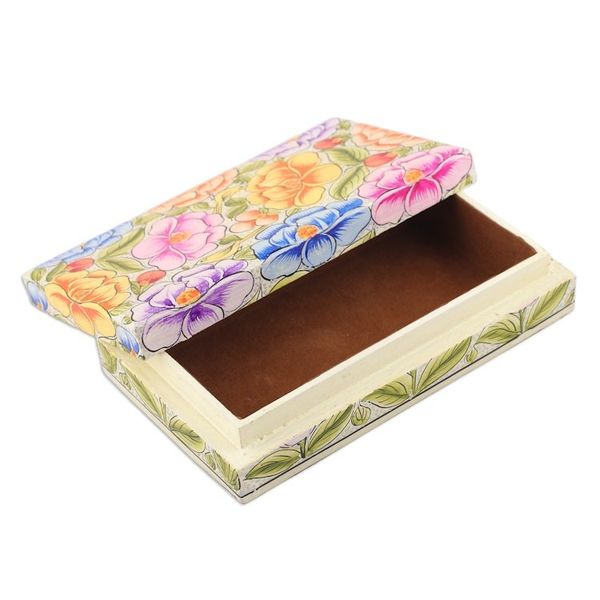 Alternate image for Floral Leaf Bird-Themed Papier Mache on Wood Decorative Box Blooming Kashmir
