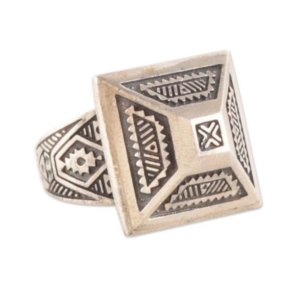 Alternate image for Temple-Themed Mens Sterling Silver Domed Ring from India Temple Glory