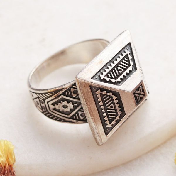 Alternate image for Temple-Themed Mens Sterling Silver Domed Ring from India Temple Glory
