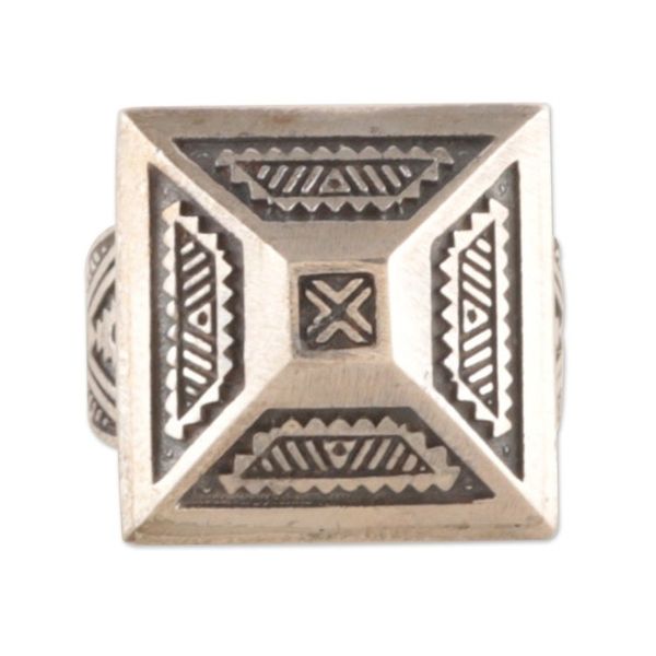 Alternate image for Temple-Themed Mens Sterling Silver Domed Ring from India Temple Glory