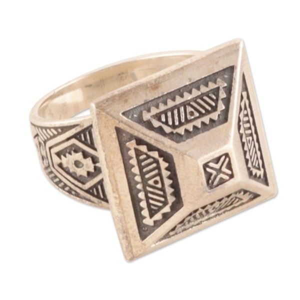 Alternate image for Temple-Themed Mens Sterling Silver Domed Ring from India Temple Glory