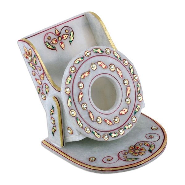 Alternate image for Beaded Marble Phone Holder with Hand-Painted Leaf Motifs Leafy Aura