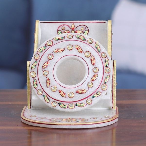 Alternate image for Beaded Marble Phone Holder with Hand-Painted Leaf Motifs Leafy Aura