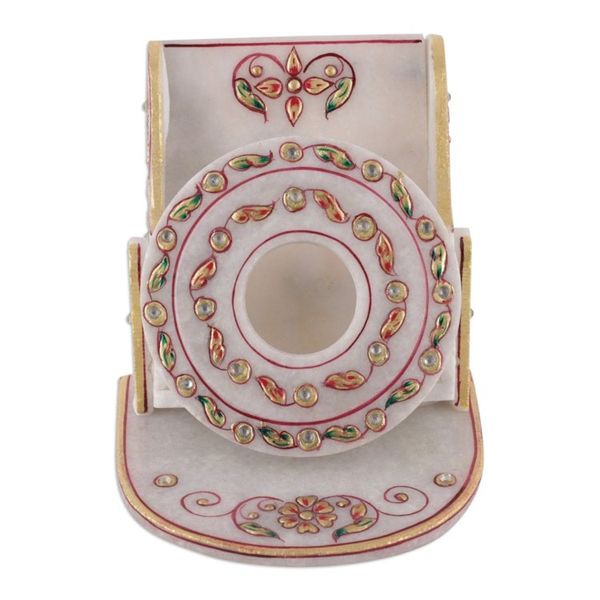 Alternate image for Beaded Marble Phone Holder with Hand-Painted Leaf Motifs Leafy Aura