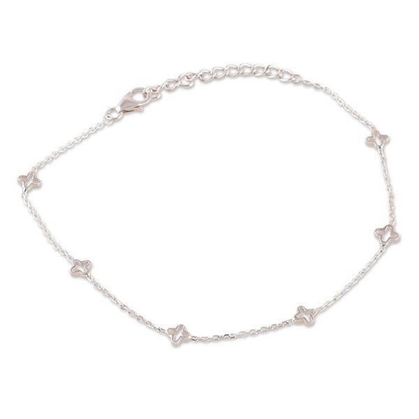 Alternate image for Classic Floral Sterling Silver Station Anklet from India Stars Blooms