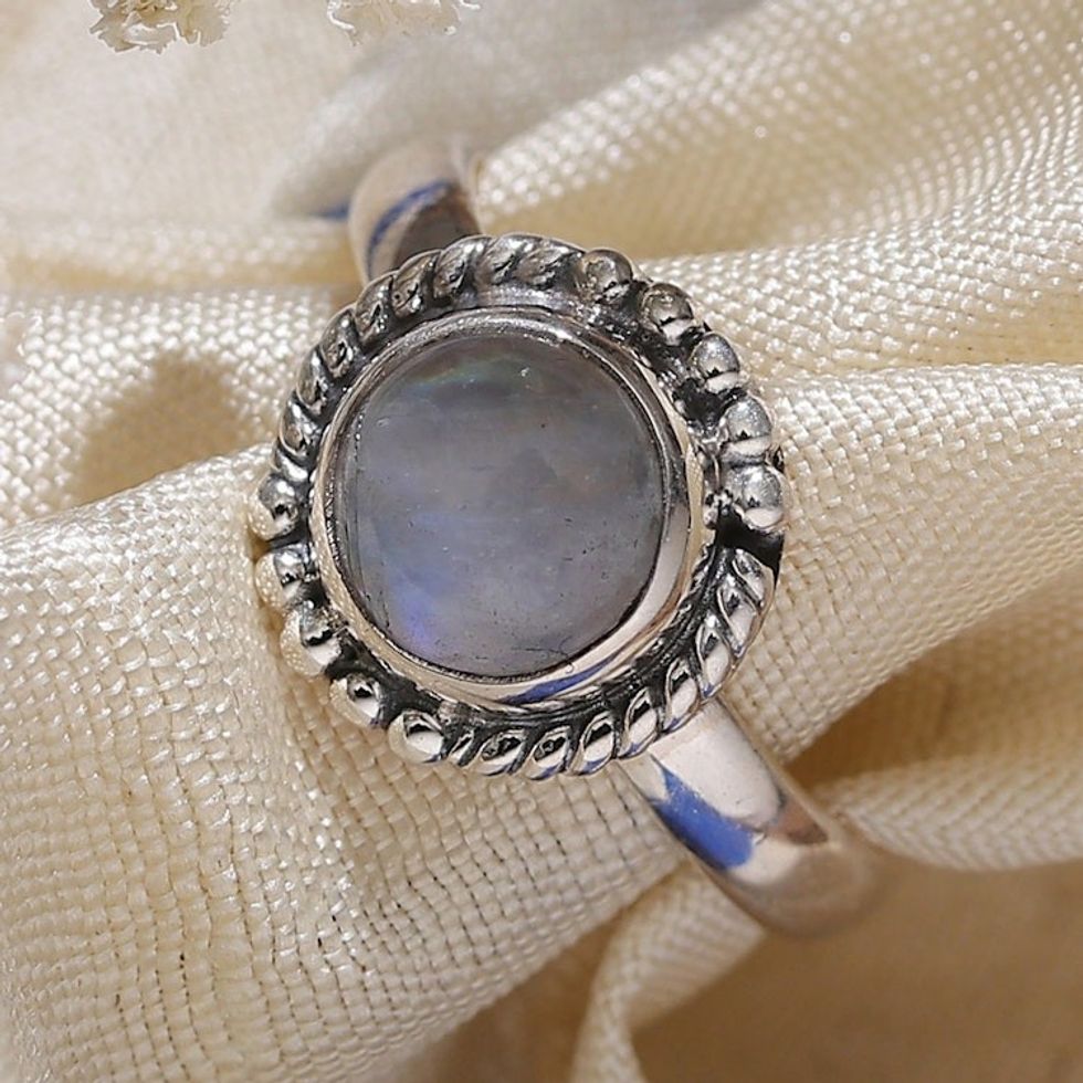 Classic Round Natural Rainbow Moonstone Cocktail Ring 'Lunar Princess'