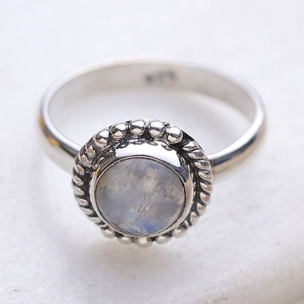 Alternate image for Classic Round Natural Rainbow Moonstone Cocktail Ring Lunar Princess