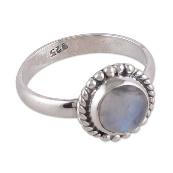 Alternate image for Classic Round Natural Rainbow Moonstone Cocktail Ring Lunar Princess