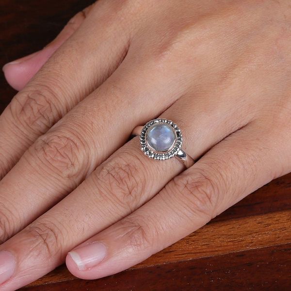 Alternate image for Classic Round Natural Rainbow Moonstone Cocktail Ring Lunar Princess