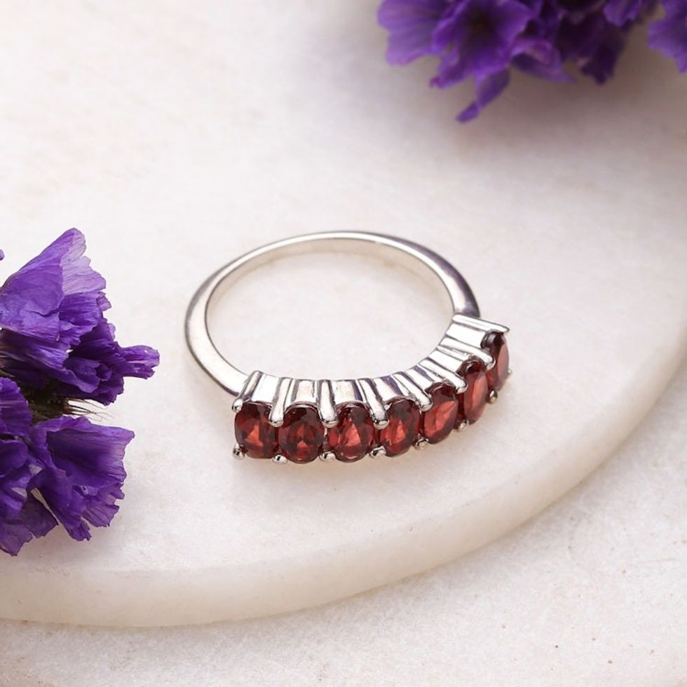 Polished One-Carat Faceted Garnet Cocktail Ring from India 'Positive Passion'