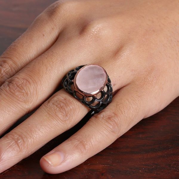 Alternate image for 18k Rose Gold-Accented Natural 14-Carat Rose Quartz Ring Rose Diva