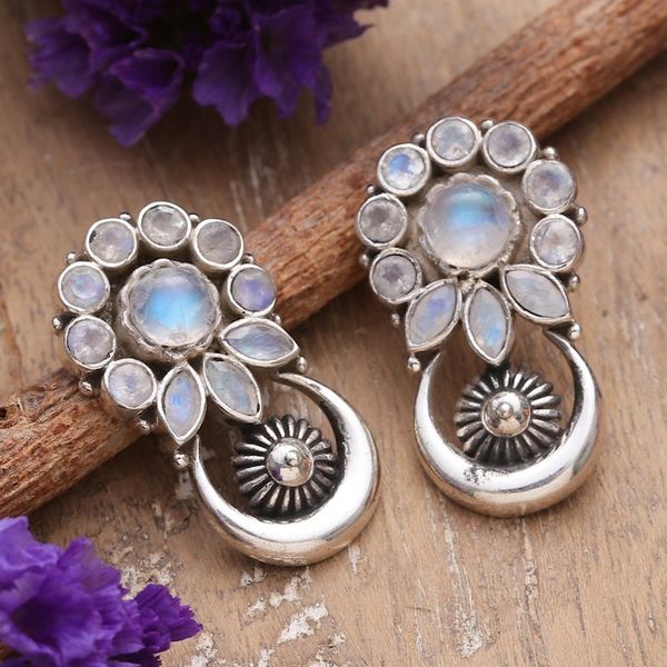 Alternate image for Floral Five-Carat Faceted Rainbow Moonstone Drop Earrings Triumph in Spring