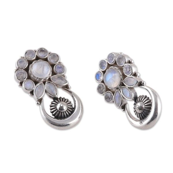 Alternate image for Floral Five-Carat Faceted Rainbow Moonstone Drop Earrings Triumph in Spring