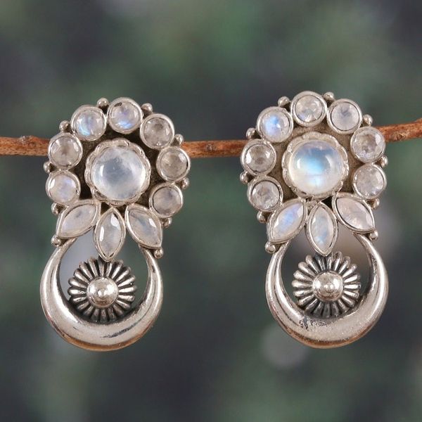 Alternate image for Floral Five-Carat Faceted Rainbow Moonstone Drop Earrings Triumph in Spring