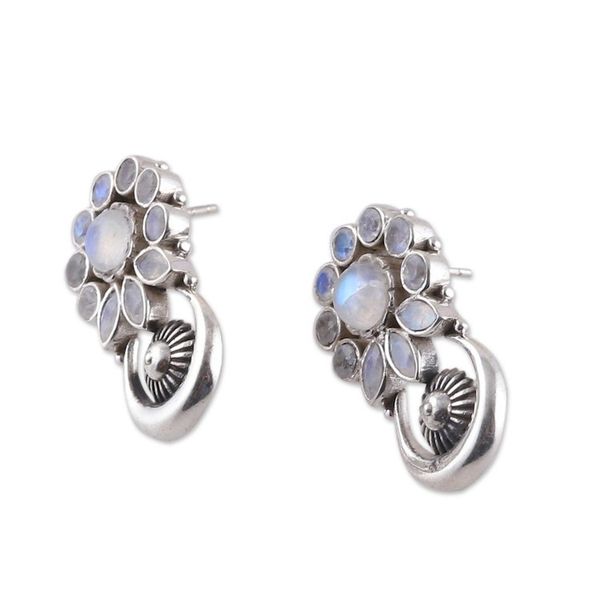Alternate image for Floral Five-Carat Faceted Rainbow Moonstone Drop Earrings Triumph in Spring