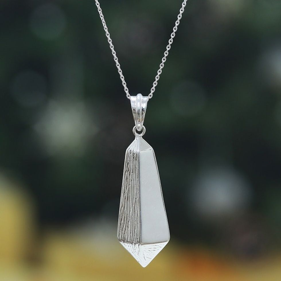 Modern Geometric Silver-Plated Brass Pendant Necklace 'Future Quill'