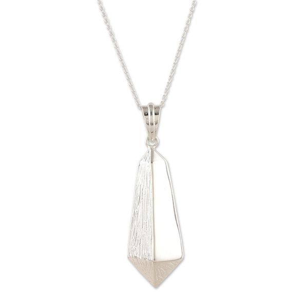 Alternate image for Modern Geometric Silver-Plated Brass Pendant Necklace Future Quill