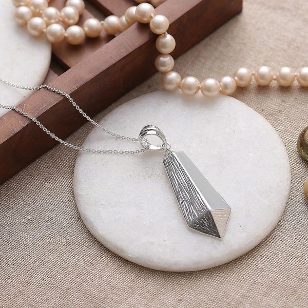Alternate image for Modern Geometric Silver-Plated Brass Pendant Necklace Future Quill