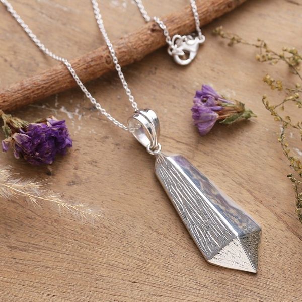 Alternate image for Modern Geometric Silver-Plated Brass Pendant Necklace Future Quill