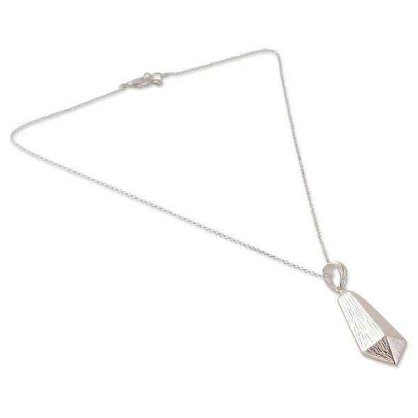 Alternate image for Modern Geometric Silver-Plated Brass Pendant Necklace Future Quill