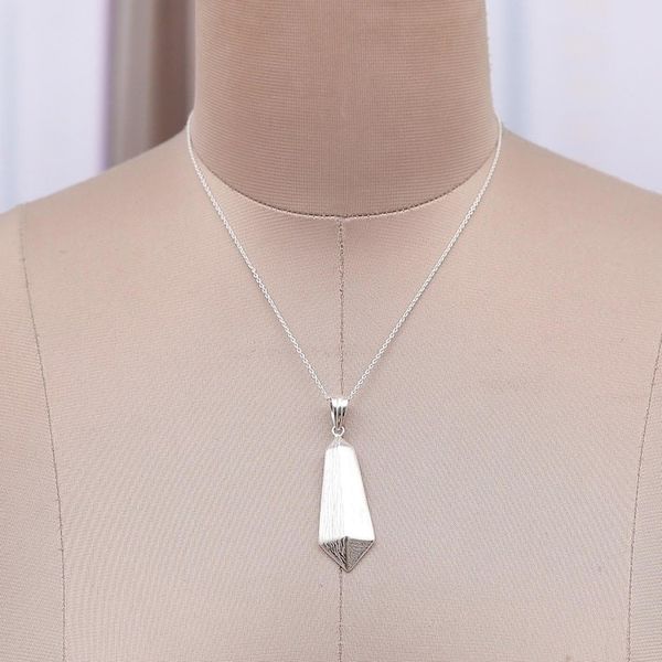 Alternate image for Modern Geometric Silver-Plated Brass Pendant Necklace Future Quill