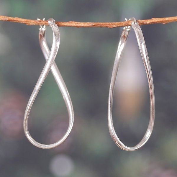 Alternate image for Modern Sterling Silver Hoop Earrings with Twisted Design Modern Twist