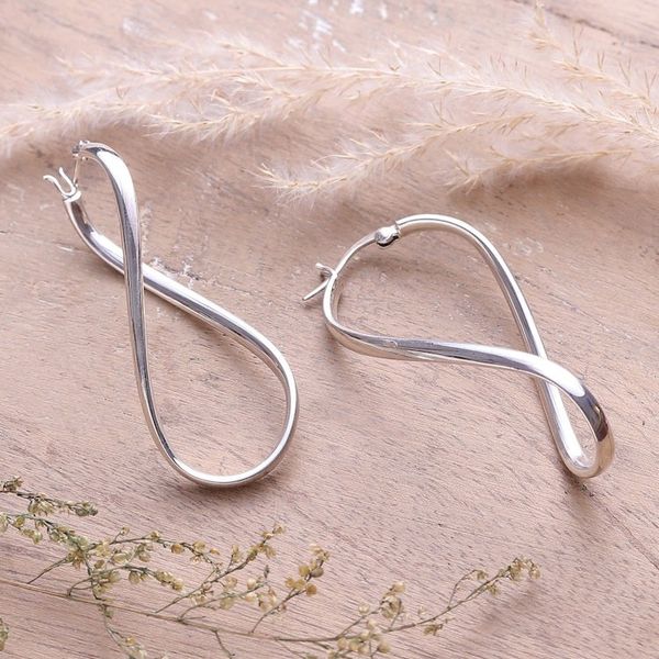 Alternate image for Modern Sterling Silver Hoop Earrings with Twisted Design Modern Twist