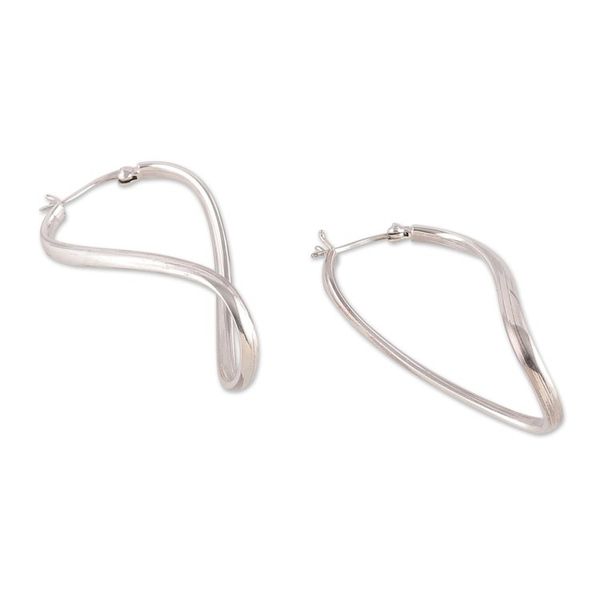 Alternate image for Modern Sterling Silver Hoop Earrings with Twisted Design Modern Twist