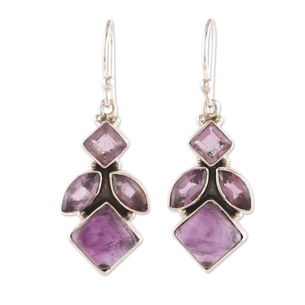 Alternate image for Faceted Four-Carat Amethyst Dangle Earrings from India Noble Wisdom