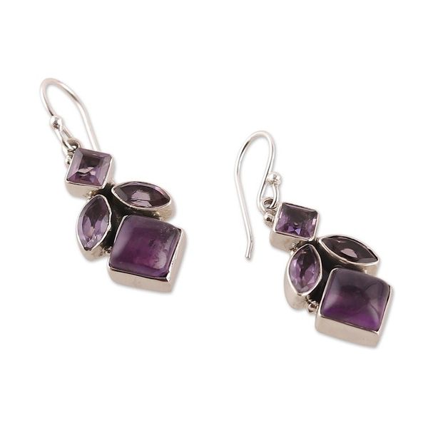 Alternate image for Faceted Four-Carat Amethyst Dangle Earrings from India Noble Wisdom