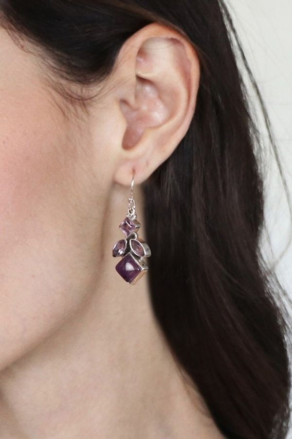 Alternate image for Faceted Four-Carat Amethyst Dangle Earrings from India Noble Wisdom