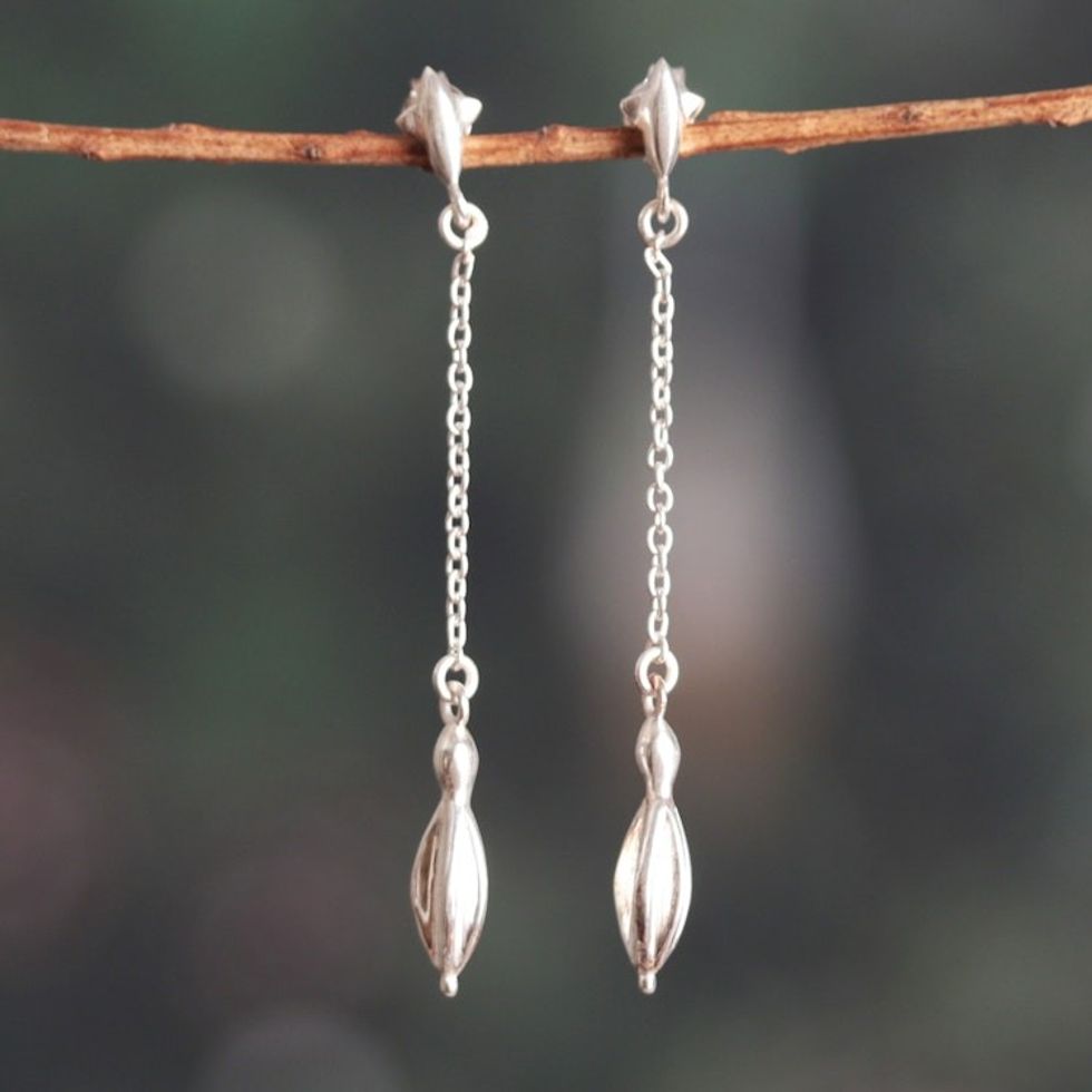 Polished Modern Sterling Silver Dangle Earrings from India 'Sublime Dance'