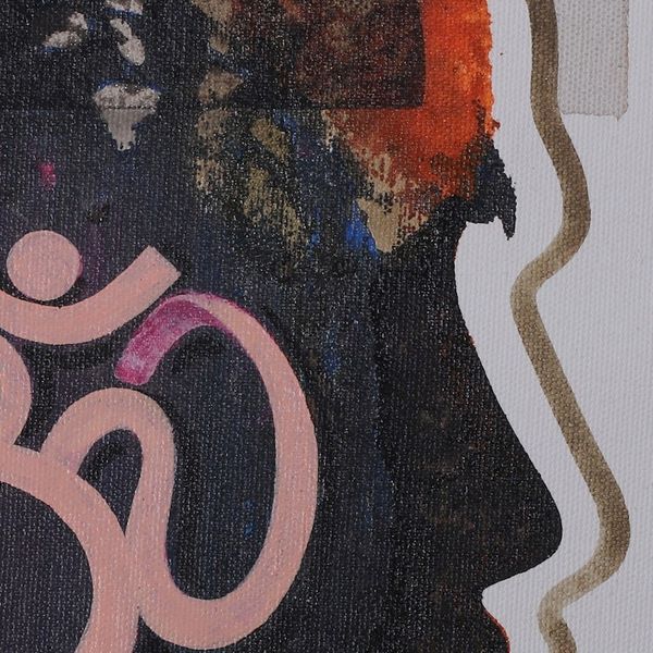 Alternate image for Signed Expressionist Dark-Toned Acrylic Om Painting Omkar