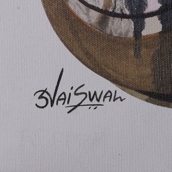 Alternate image for Signed Expressionist Dark-Toned Acrylic Om Painting Omkar