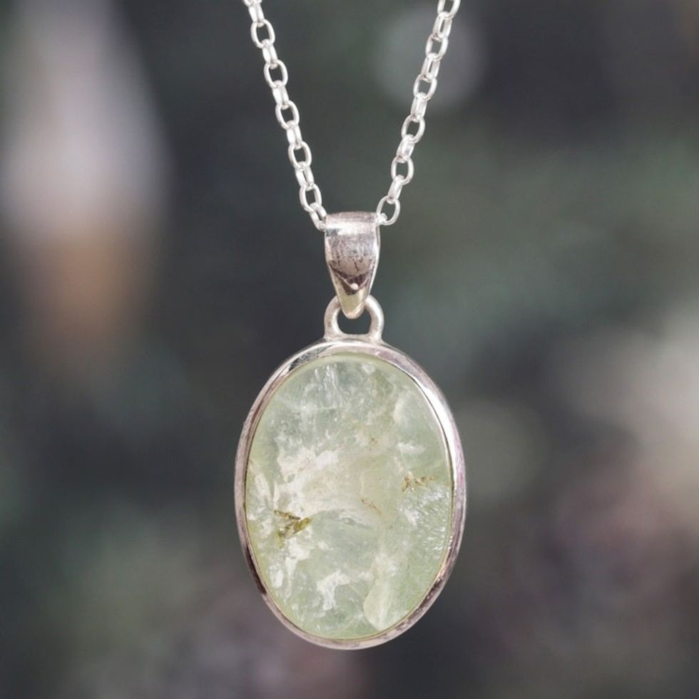 Sterling Silver Necklace with Freeform Apatite Pendant 'Learning Spirit'