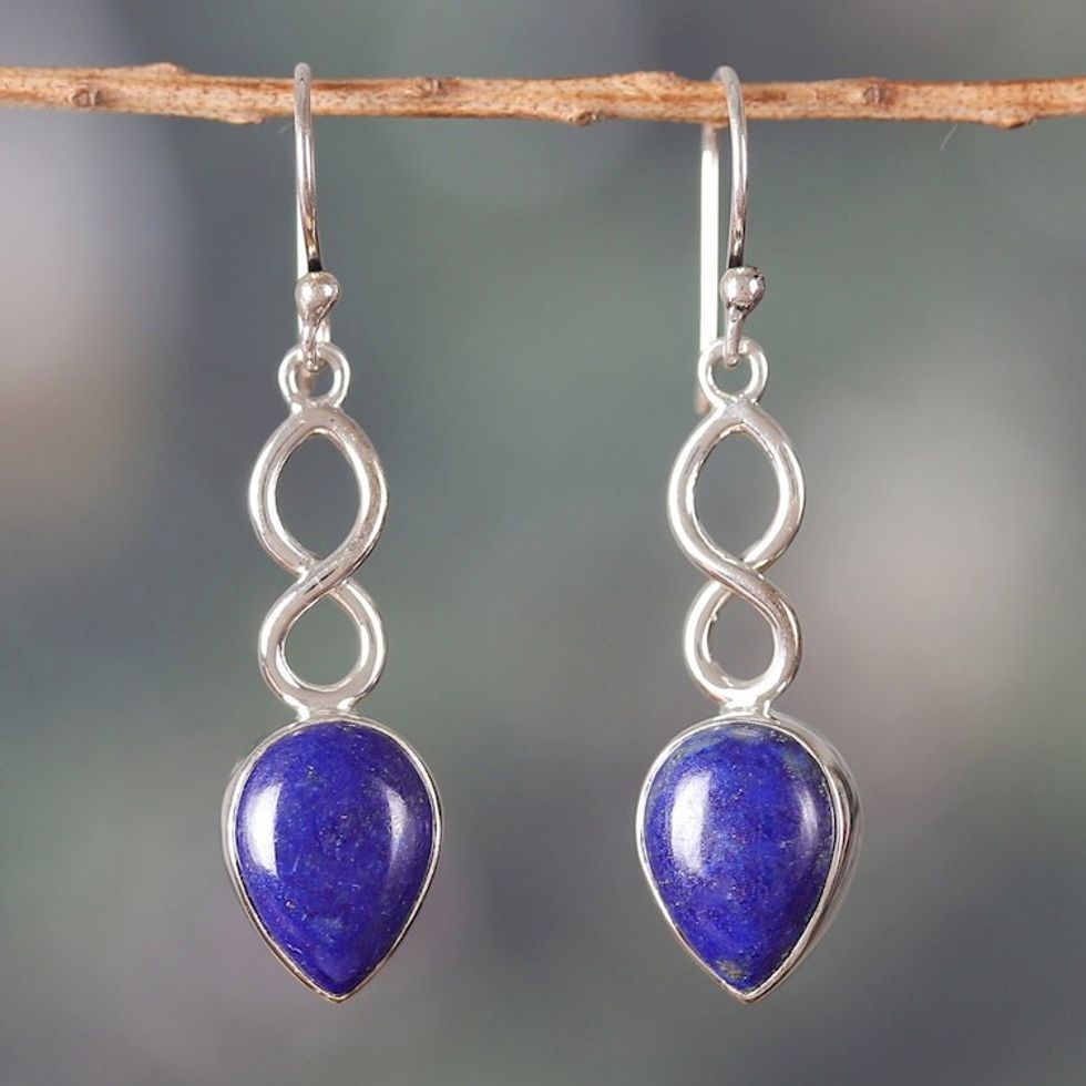 Polished Sterling Silver and Lapis Lazuli Dangle Earrings 'Royal Destiny'