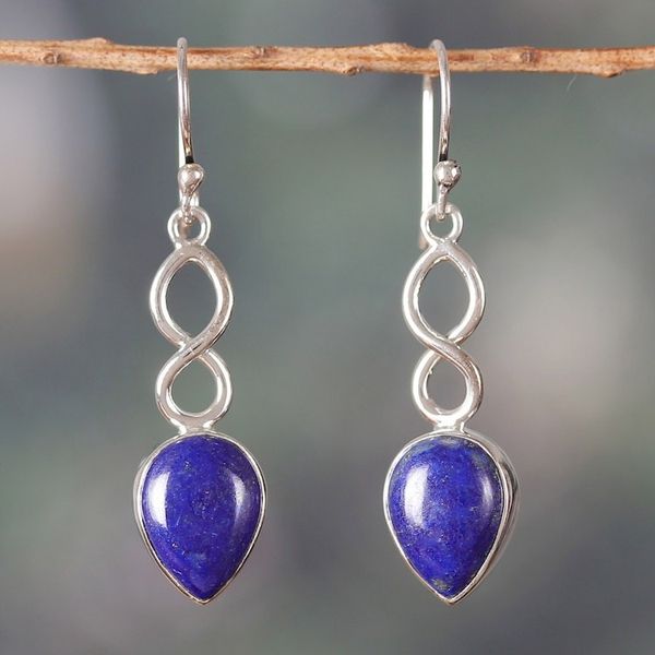 Alternate image for Polished Sterling Silver and Lapis Lazuli Dangle Earrings Royal Destiny