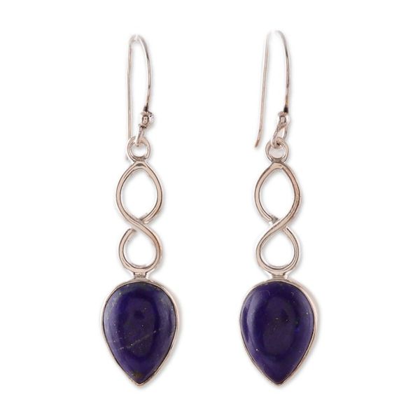 Alternate image for Polished Sterling Silver and Lapis Lazuli Dangle Earrings Royal Destiny