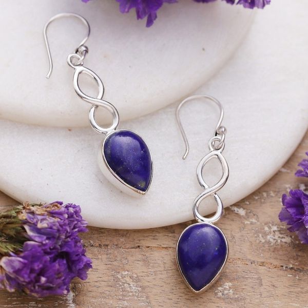 Alternate image for Polished Sterling Silver and Lapis Lazuli Dangle Earrings Royal Destiny