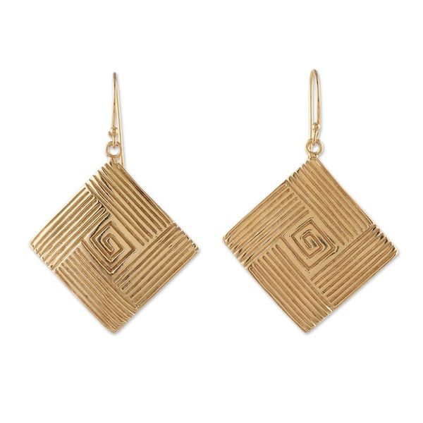 Alternate image for Diamond-Shaped Polished Brass Dangle Earrings from India Diamond Routes