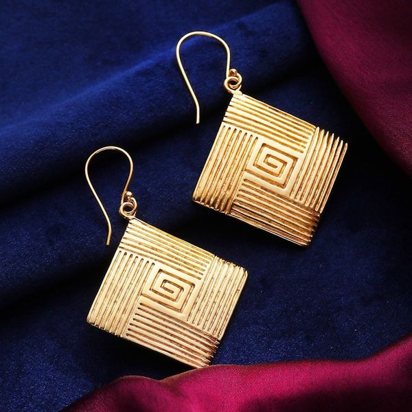 Alternate image for Diamond-Shaped Polished Brass Dangle Earrings from India Diamond Routes