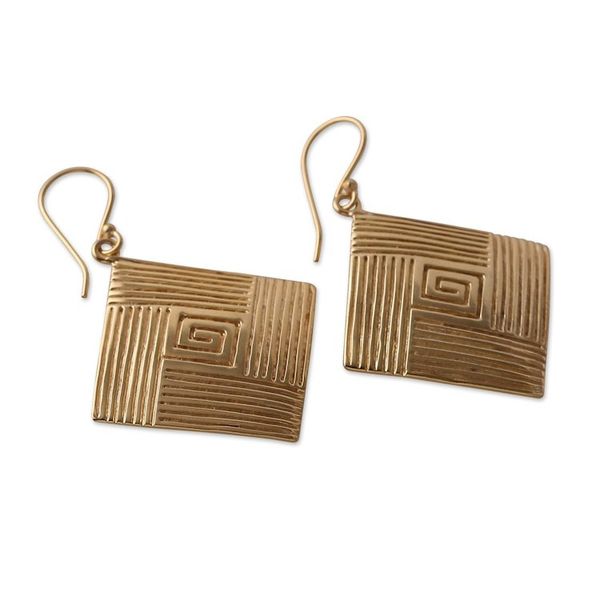Alternate image for Diamond-Shaped Polished Brass Dangle Earrings from India Diamond Routes