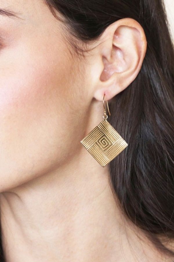 Alternate image for Diamond-Shaped Polished Brass Dangle Earrings from India Diamond Routes