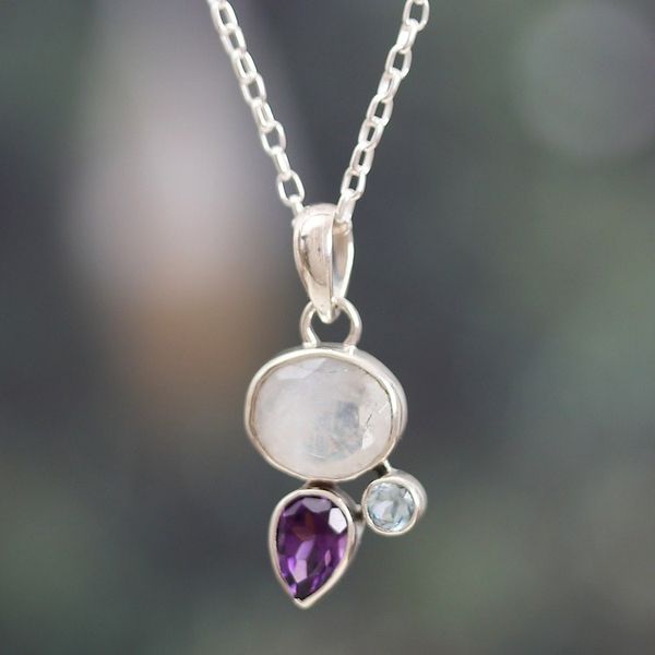 Alternate image for Faceted Six-Carat Multi-Gemstone Pendant Necklace Pieces of Harmony